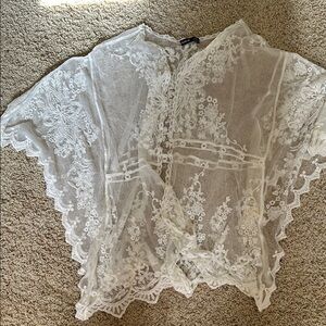 SHEIN White Lace Flutter Sleeve Open Cardigan